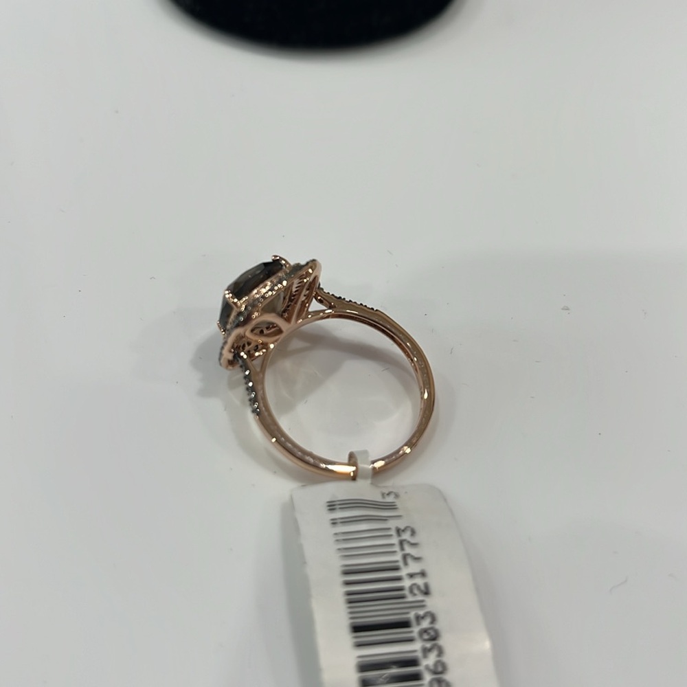 SMOKY QUARTZ APR 2.5ct RING .34 TW DIAMOND 14KT ROSE GOLD HALO SIZE 7 EXQUISITE - Picture 16 of 16